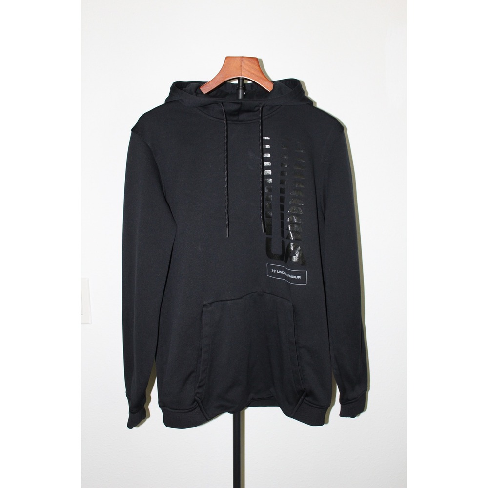 Under Armour Men's ColdGear Black Vertical Logo Pullover Hoodie Large Loose Fit